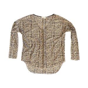 Marcelle Boucle-Look Top Sz Small Long Sleeve Tweed T- Shirt Tee V Neck